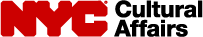 Logo of the NYC Department of Cultural Affairs. "NYC" is in typed in large red block letters next to "Cultural Affairs," written in smaller black block text.