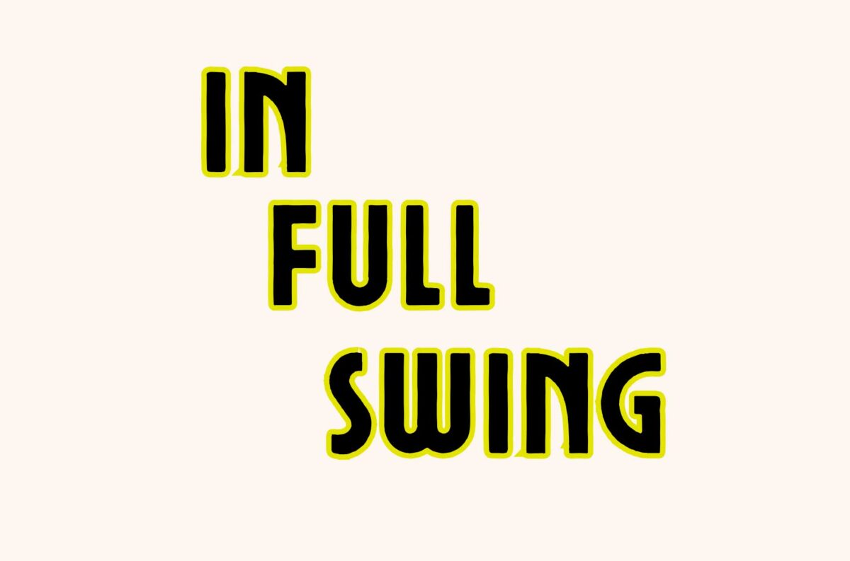 &quot;In Full Swing&quot; is written in modern block lettering with a bright green outline.