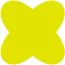 A bright green shape that looks like a four leaf clover.