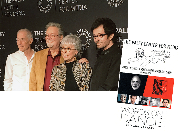 A scan of two items: a photo of Eliot Feld and co posing at The Paley Center for Media, and the program cover for The Paley Center&#039;s &quot;Words on Dance&quot; celebration of Jerome Robbins and West Side Story.