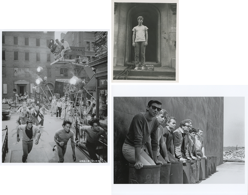 Three black and white photos from the filming of &quot;West Side Story&quot; with Eliot Feld.